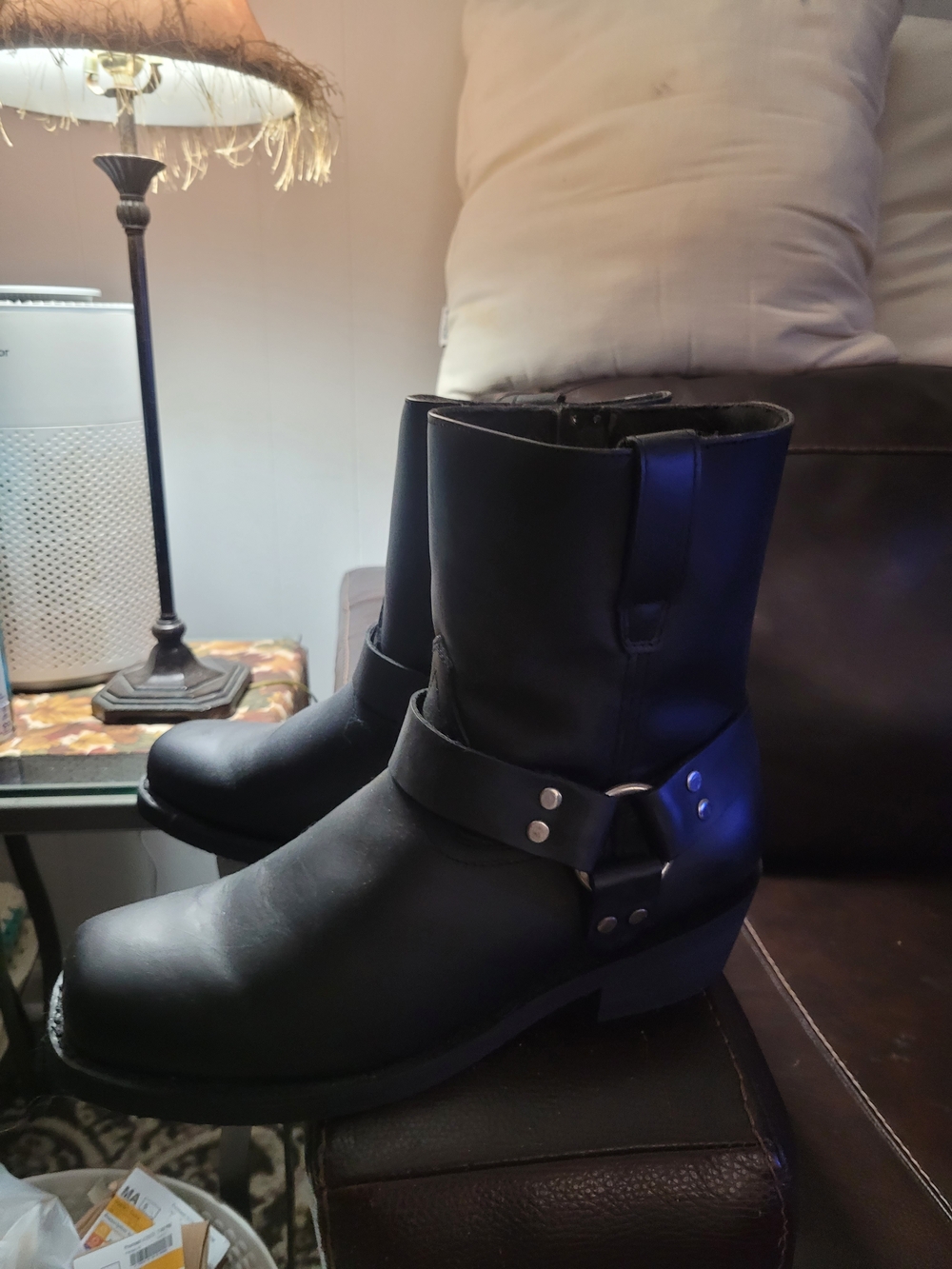 dingo Black Leather Harness Ankle Boots
